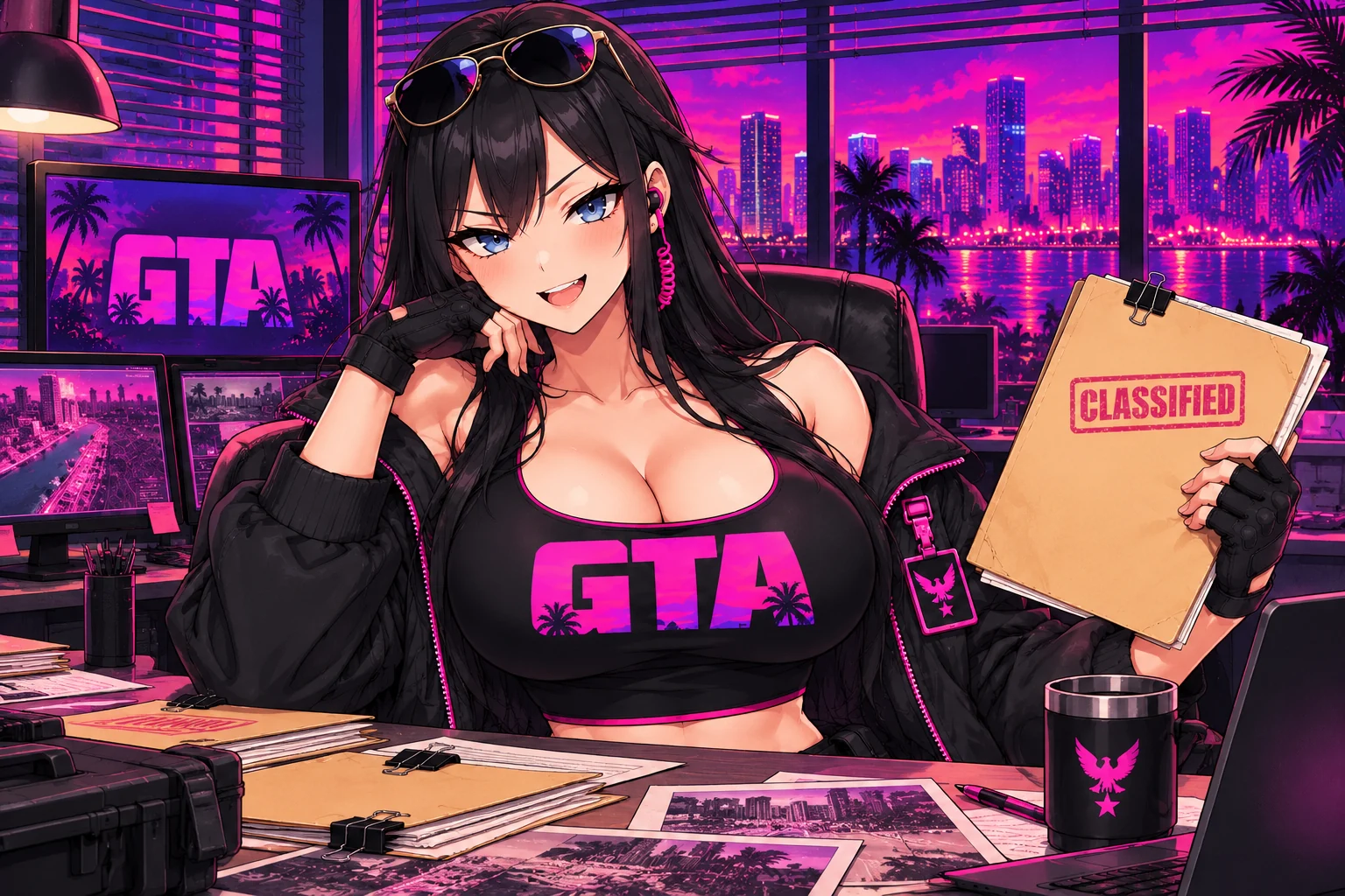 GTA agent in her secret office with classified documents
